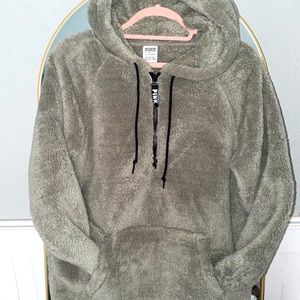 PINK fleece 1/4 zip pullover hoodie - women’s size small